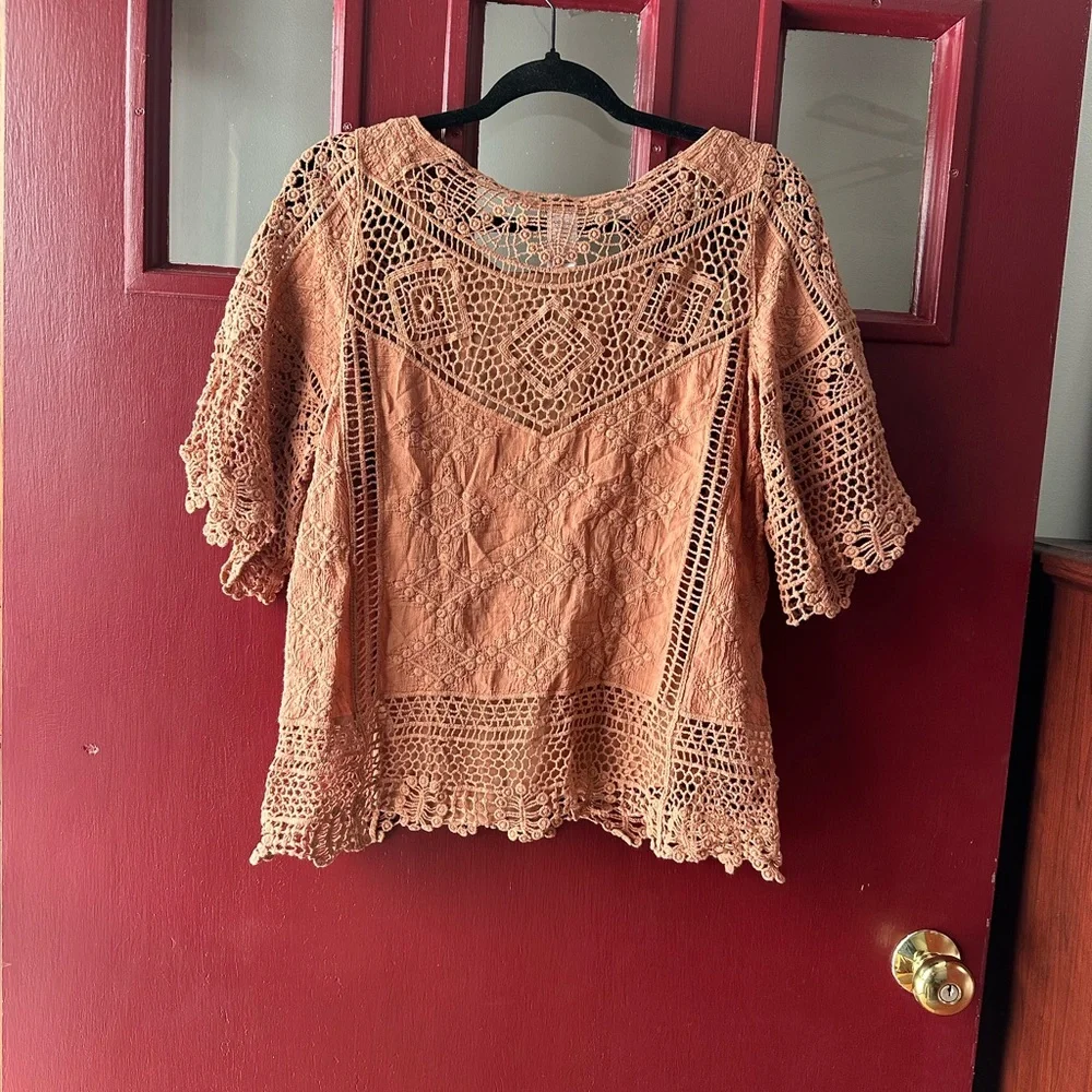 Democracy Crochet Lace Blouse - Tan - Picture 5 of 5